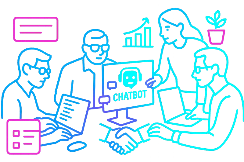Especialistas configurando un sistema de Chatbots y Asistentes Virtuales para una empresa