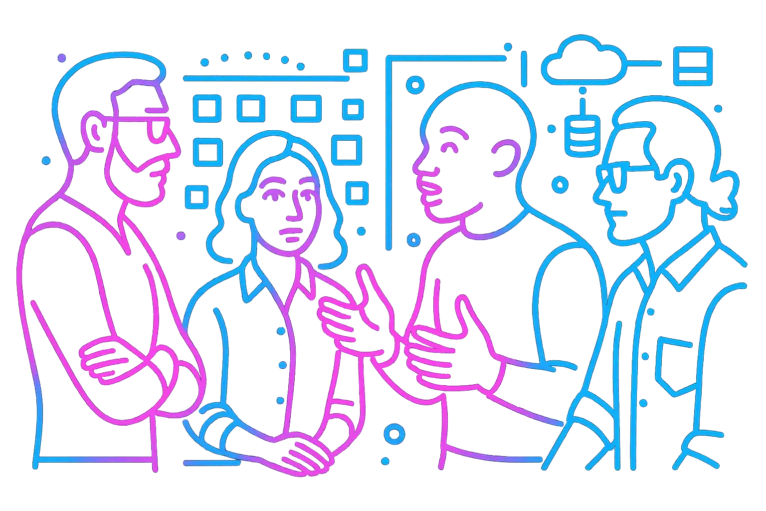 Equipo ágil en reunión diaria planificando un desarrollo de software a la medida