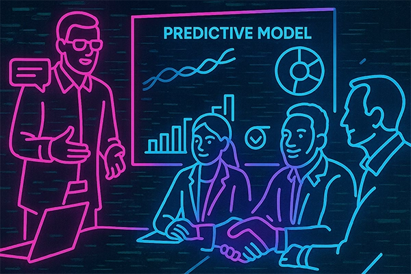 Consultores explicando la implementación de modelos predictivos